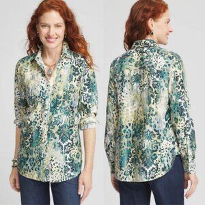 CHICO'S No Iron Mixed Animal Abstact Print Button Front Shirt Size 3 (US 16)